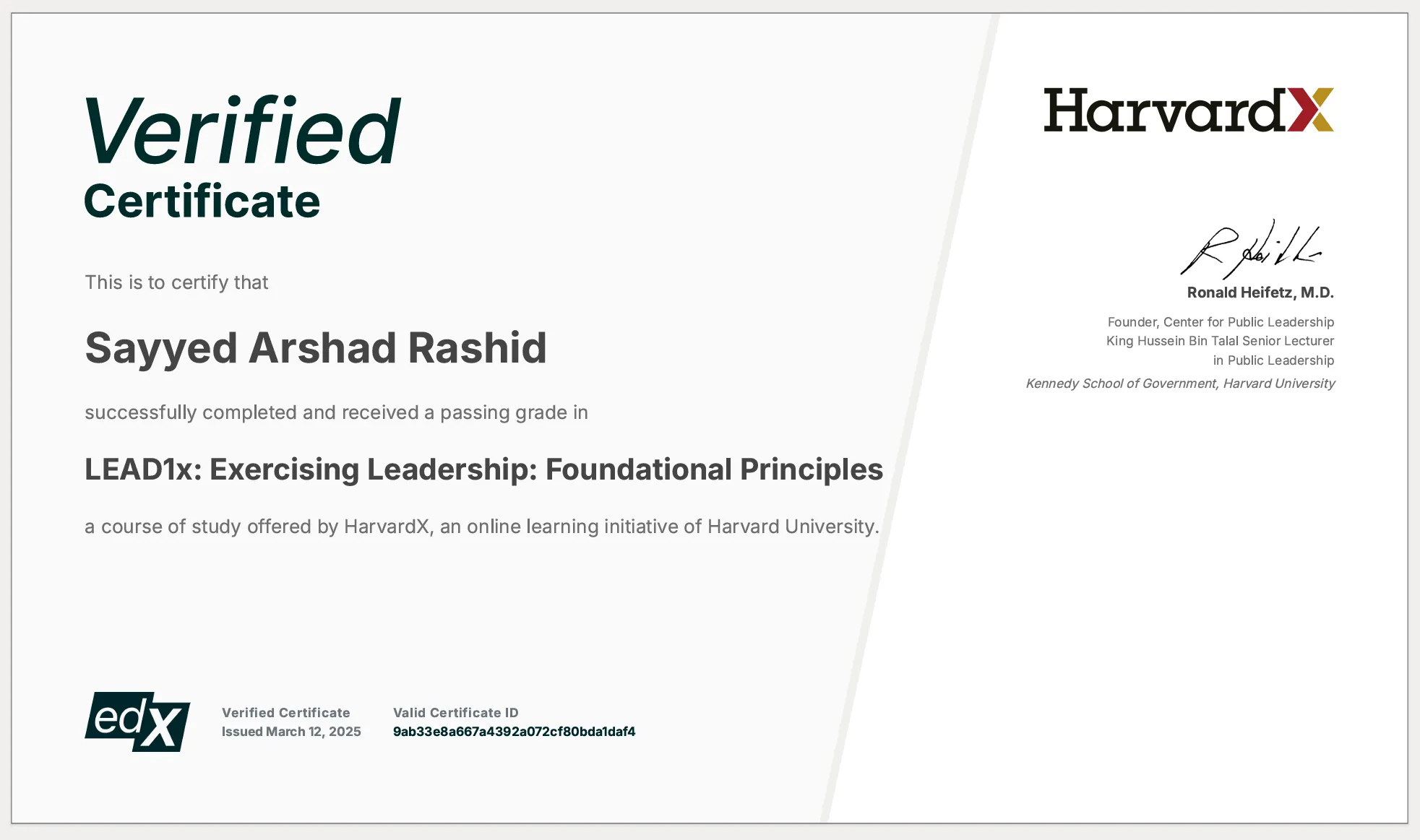 Harvard certificate image 1